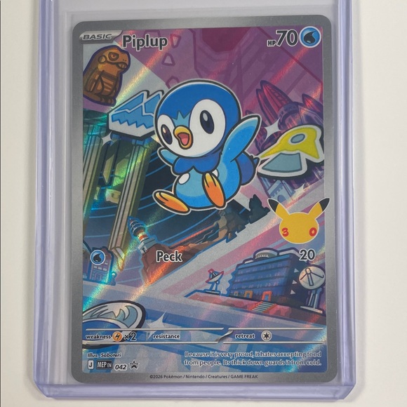 Pokemon Other - Pokemon Piplup Holographic Card - Blue, Yellow, Pink